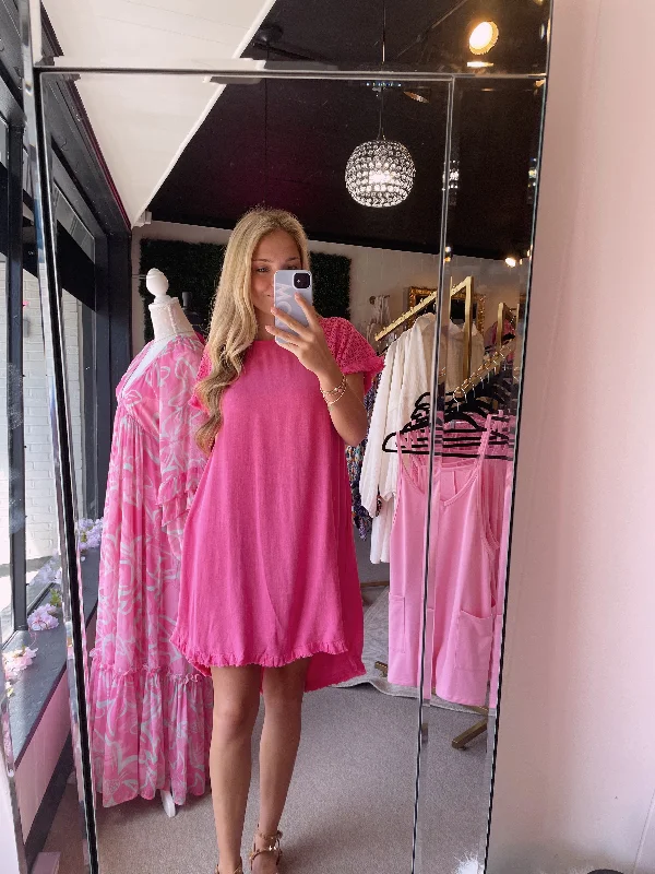 Ruffled Women Dress with Multiple Layers for a Playful and Girly StylePink Linen Dress