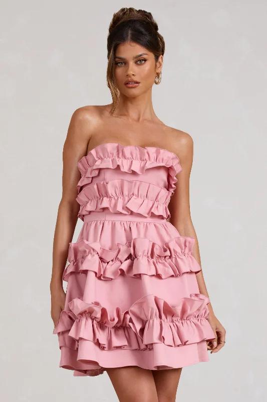 Mermaid - Style Women Dress with a Fitted Silhouette for Special OccasionsRosette | Blush Ruffled Bandeau Mini Dress