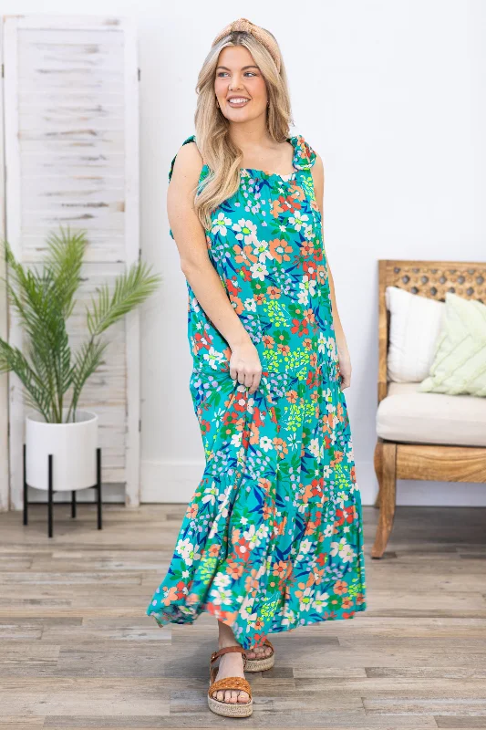 Backless Women Dress for a Sexy and Alluring Look at Evening EventsTeal Multicolor Floral Print Maxi Dress