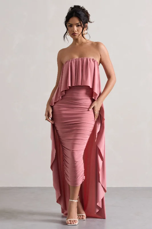 Mini Women Dress with a Short Hem for a Young and Trendy StyleUpon A Time | Blush Ruched Bandeau Midi Dress With Cape