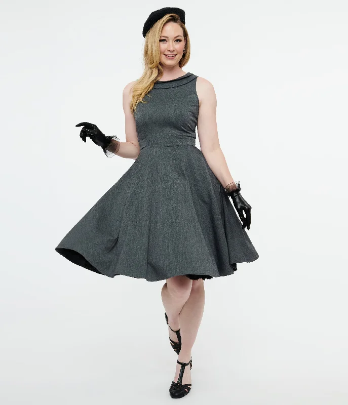 Mermaid - Style Women Dress with a Fitted Silhouette for Special Occasions1950s Grey Swing Dress