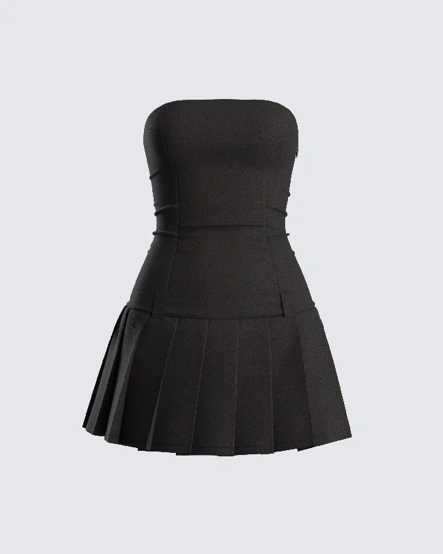 Off - the - Shoulder Women Dress for a Romantic and Feminine LookAli Black Pleated Mini Dress