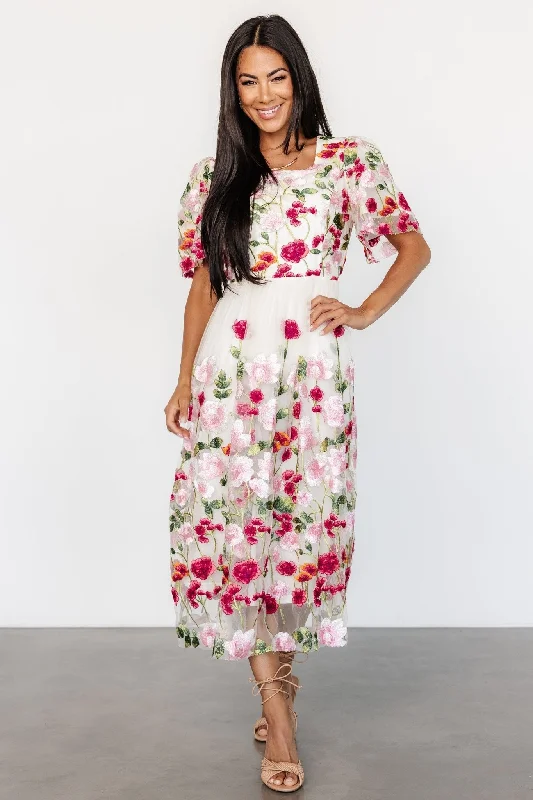 Lace - Embellished Women Dress for an Elegant and Sophisticated AppearanceAnastasie Floral Embroidered Dress | Pink Multi