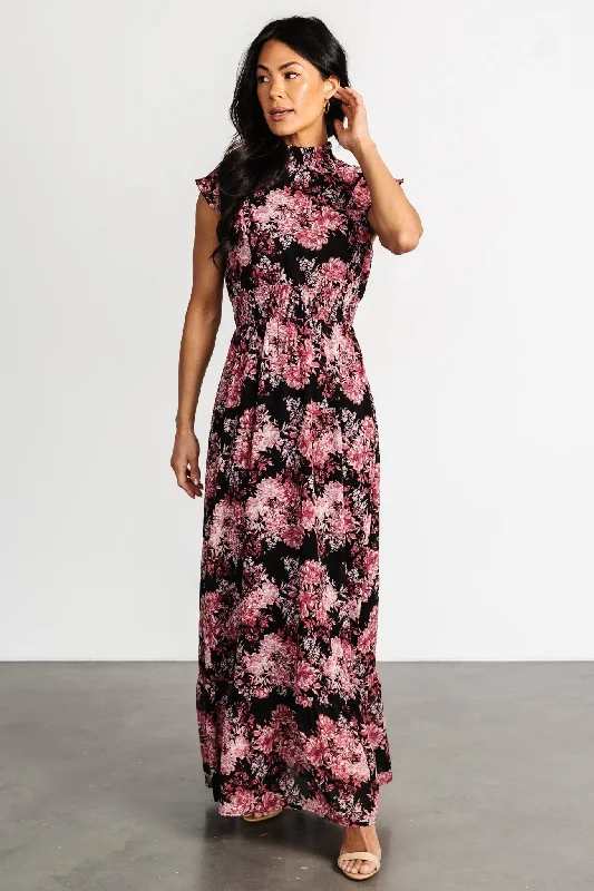 Ruffled Women Dress with Multiple Layers for a Playful and Girly StyleKearny Ruffle Maxi Dress | Black + Mauve