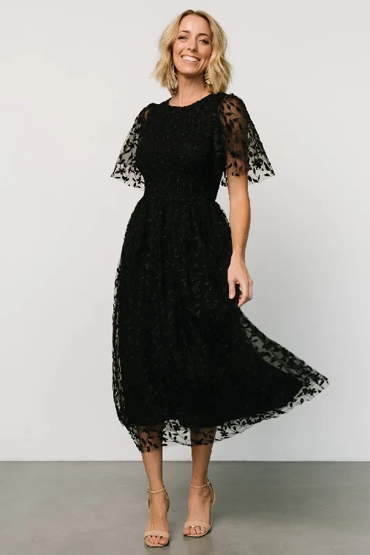 Plus Size Women Dress with a Flattering A - Line Cut for Comfort and StyleKendra Embroidered Dress | Black