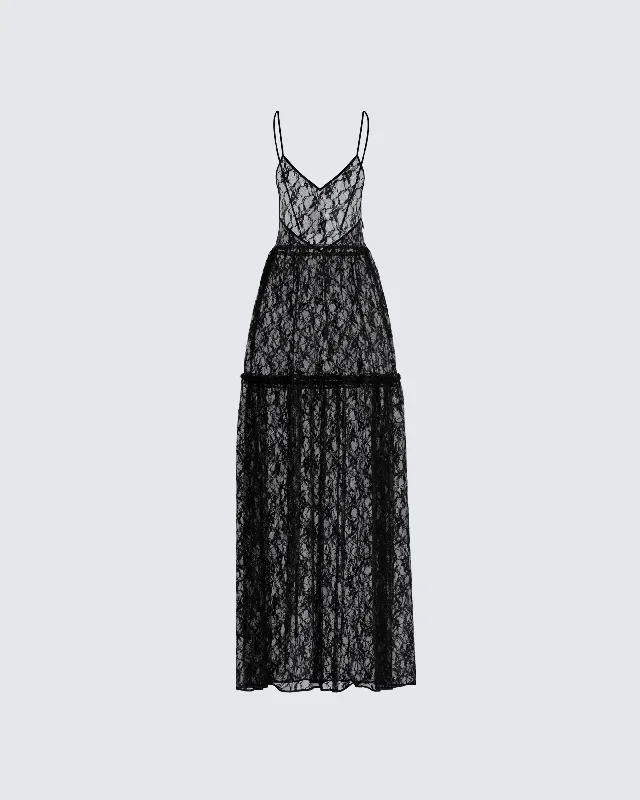 Pleated Women Dress with a Timeless and Elegant TextureMarina Black Lace Sheer Maxi Dress