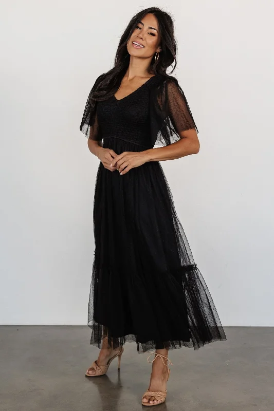 Shift Women Dress with a Simple and Classic Design for Everyday WearMartha Smocked Tulle Dress | Black