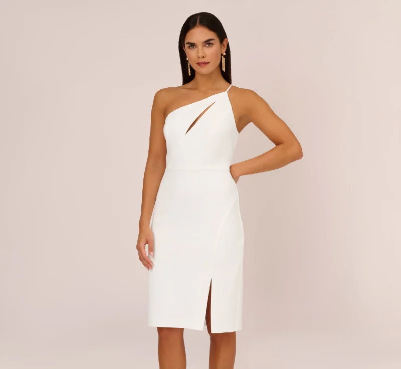 Shift Women Dress with a Simple and Classic Design for Everyday WearOne Shoulder Crepe Dress With Cutout Neckline In Ivory