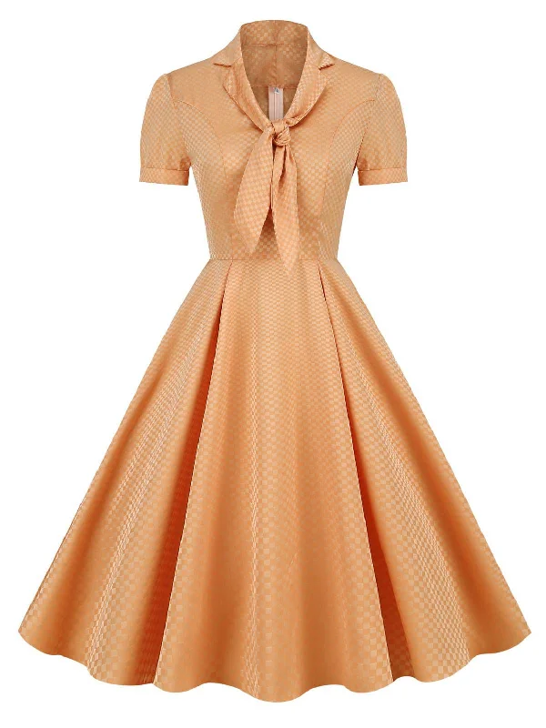 Sheath Women Dress with a Tailored Fit for a Professional LookOrange 1950s Plaid Tie Collar Dress