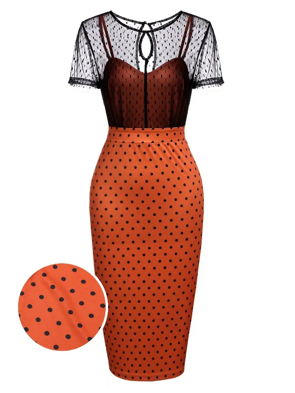 Lace - Embellished Women Dress for an Elegant and Sophisticated AppearanceOrange 1960s Illusion Bodycon Dress