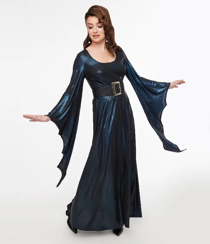 Halter Neck Women Dress to Show Off the Shoulders and NecklineSmak Parlour Y2K Iridescent Dark Blue Bat Wing Sleeve Maxi Dress