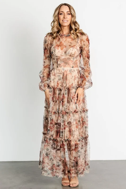 Mini Women Dress with a Short Hem for a Young and Trendy StyleStephanie Tiered Maxi Dress | Taupe Floral