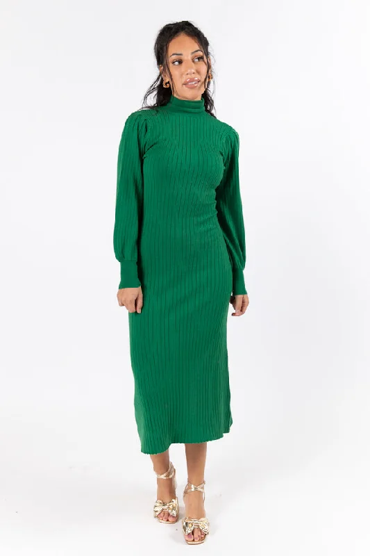 Maxi Women Dress with Floral Print for a Bohemian VibeThrough The Years Green Turtleneck Midi Dress