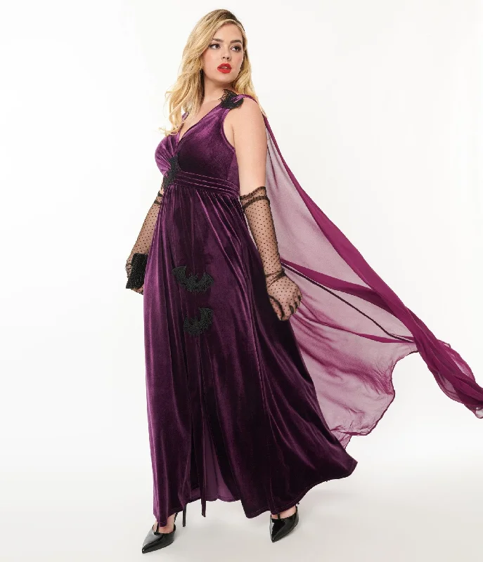 Sheath Women Dress with a Tailored Fit for a Professional LookUnique Vintage Eggplant & Black Bat Velvet Cape Gown