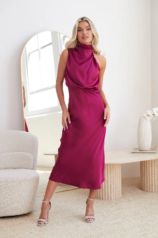 Pleated Women Dress with a Timeless and Elegant TextureZariah Dress - Burgundy