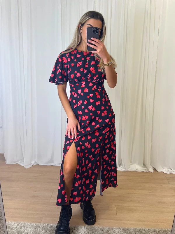 Mini Women Dress with a Short Hem for a Young and Trendy StyleBailey Angel Sleeve Midi Dress / Multi Heart Print