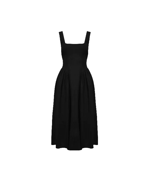 Halter Neck Women Dress to Show Off the Shoulders and NecklineBRIDGETTE LINEN DRESS BLACK