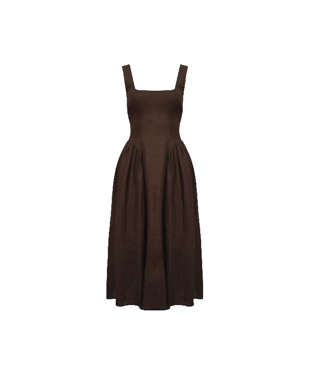 Ball Gown Women Dress with a Full Skirt for a Princess - like LookBRIDGETTE LINEN DRESS JAVA