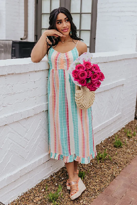 Halter Neck Women Dress to Show Off the Shoulders and NecklineEyes On Paradise Stripe Midi