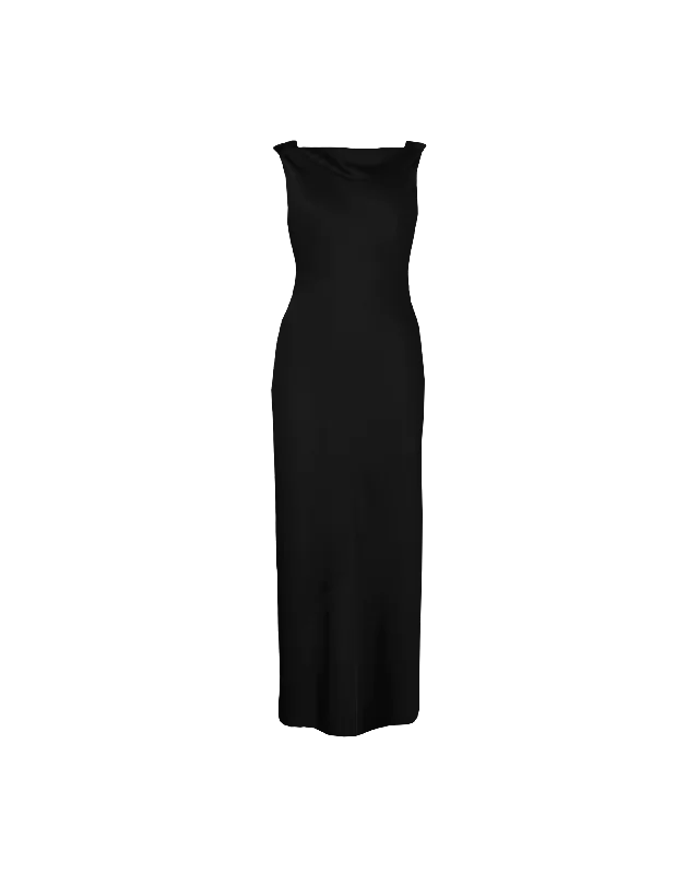 Empire Waist Women Dress to Accentuate the Bust and Conceal the WaistFIREBIRD COWL GOWN BLACK