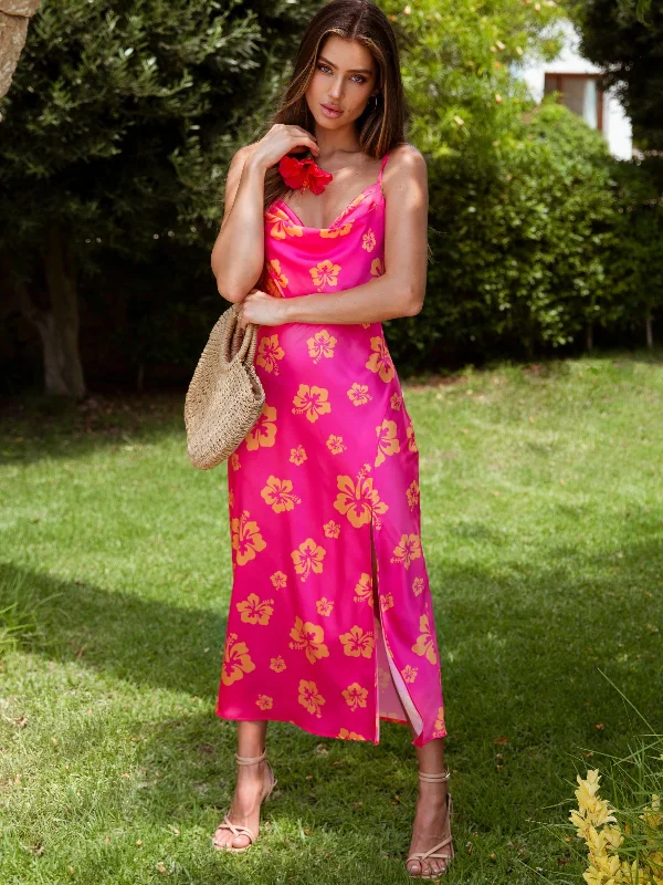 Little Black Women Dress with Sequins for a Glamorous Night OutHavana Cowl Neck Slip Dress / Pink Hibiscus