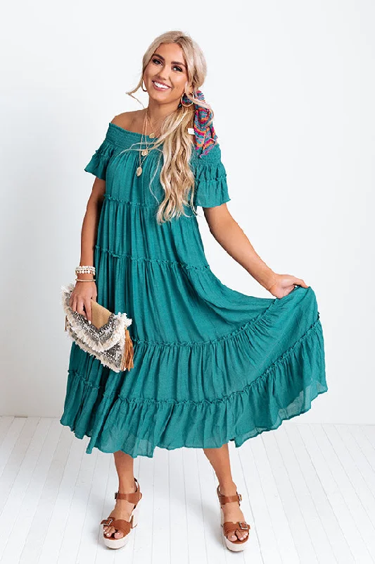 Strapless Women Dress with a Built - in Bra for Comfort and SupportHollywood Bungalow Midi Dress In Teal