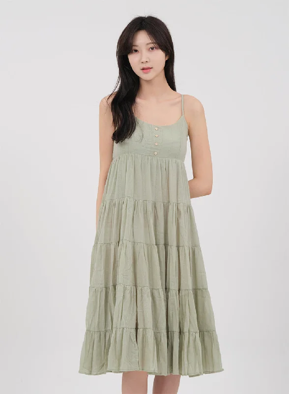 Ruffled Women Dress with Multiple Layers for a Playful and Girly StyleSleeveless Ruffle Hem Cancan Midi Dress OA04