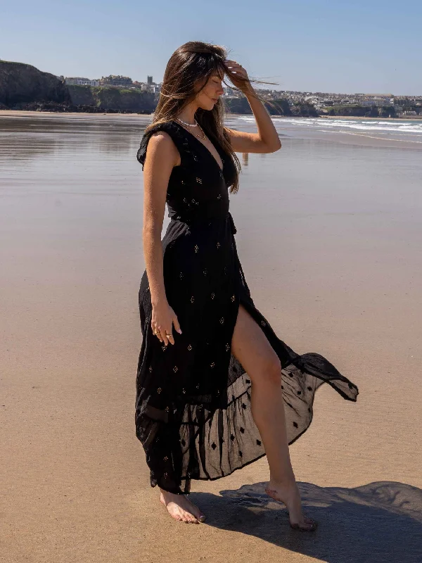 Wrap - Style Women Dress with Adjustable Fit for All Body TypesSouth Beach Lagos Sequin Wrap Midi Beach Dress / Black