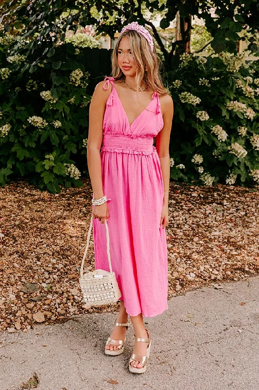 Ruffled Women Dress with Multiple Layers for a Playful and Girly StyleSweet And Casual Midi in Pink