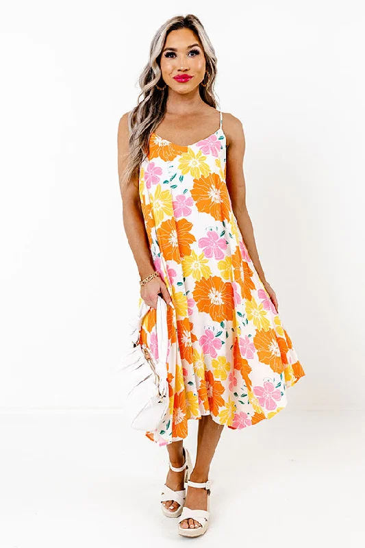 Strapless Women Dress with a Built - in Bra for Comfort and SupportSweet Georgia Peach Floral Midi Dress In Orange