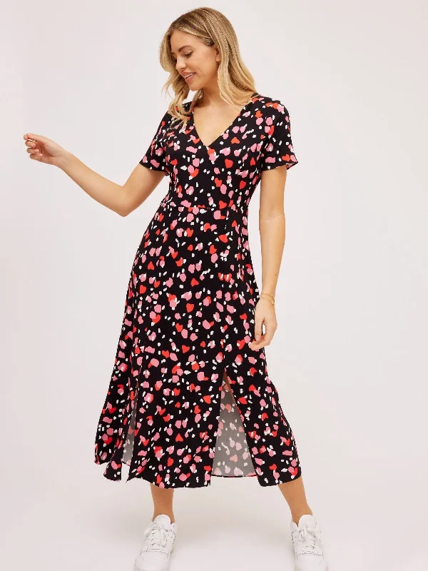 Empire Waist Women Dress to Accentuate the Bust and Conceal the WaistWinnie V Neck Midi Dress / Abstract Heart