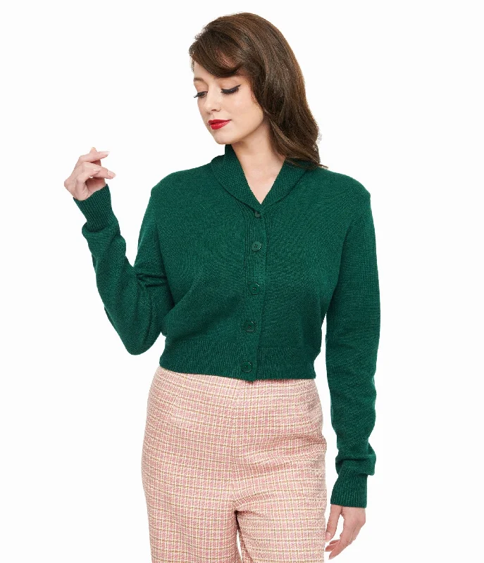 organic cotton women cardigan for an eco - friendly choice1950s Forest Green Cropped Cardigan