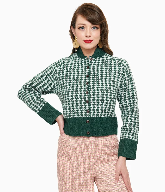 lightweight women cardigan for spring and fall1950s Green & White Houndstooth Hattie Cardigan