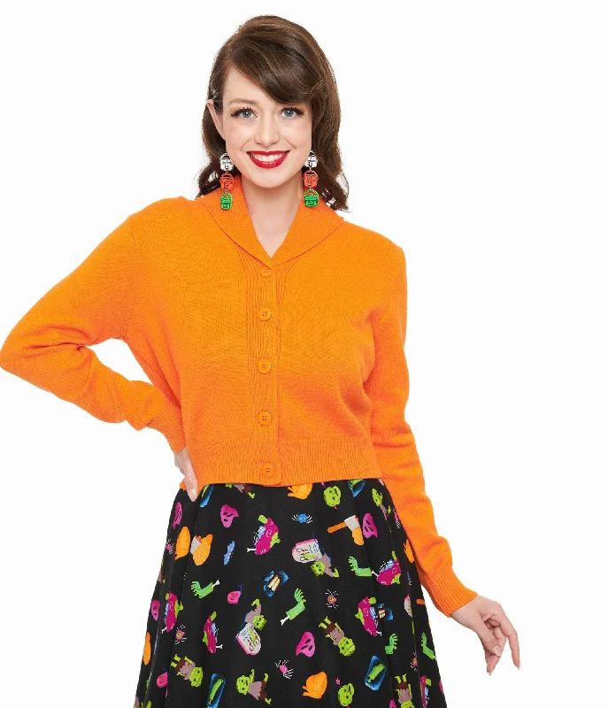 machine washable women cardigan for easy careBanned 1950s Pumpkin Orange Cropped Cardigan