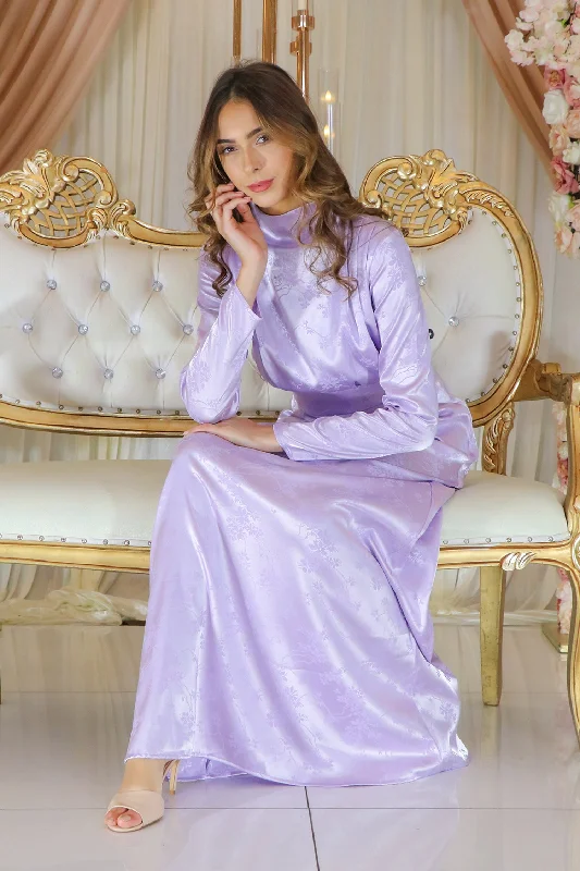 v neck women cardigan to elongate the necklineBella Satin Dress- Lilac