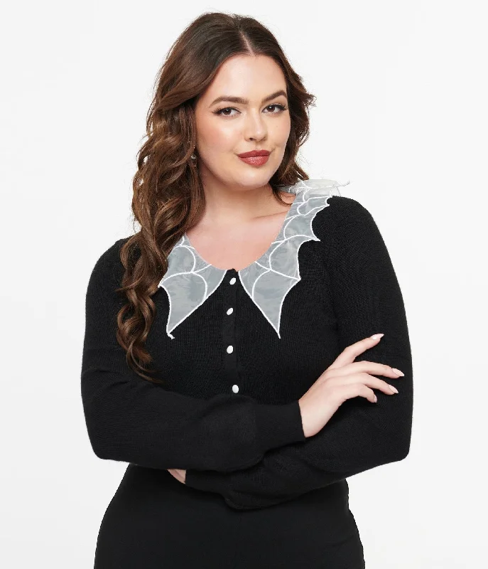 maternity women cardigan for expecting momsBlack & White Spider Web Collar Cardigan