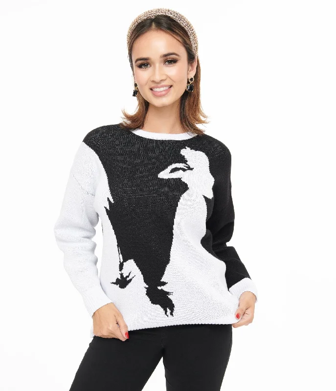 long length women cardigan with side slitsDisney Princess collection by Unique Vintage Black & White Maleficent Aurora Sweater