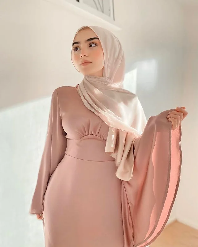 hand knitted women cardigan with artisanal charmLaMeera Drape Sleeves Satin Dress - Dusty Rose