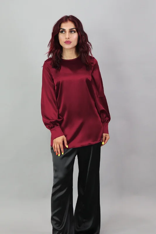 oversized women cardigan for a trendy and cozy lookLameera Satin Blouse - Cherry