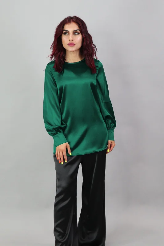 cropped women cardigan to pair with high - waisted jeansLameera Satin Blouse - Emerald