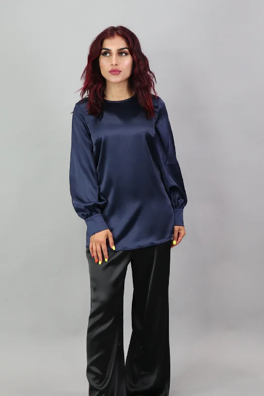 lightweight women cardigan for spring and fallLameera Satin Blouse - Navy Blue