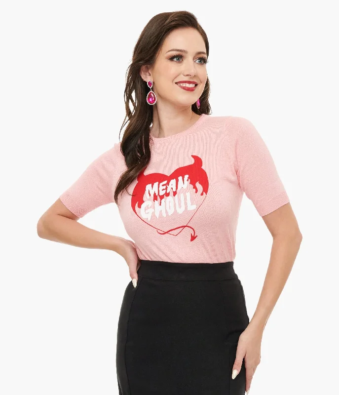 open front women cardigan for easy stylingMischief Made Pink Mean Ghoul Short Sleeve Sweater