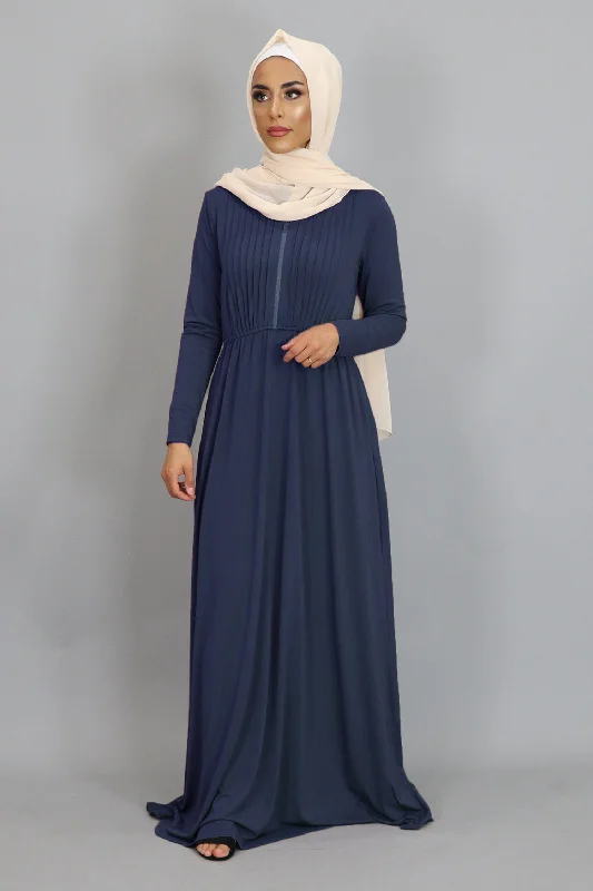 ribbed women cardigan with a classic textureNavy Blue Pleated Spandex Maxi Dress