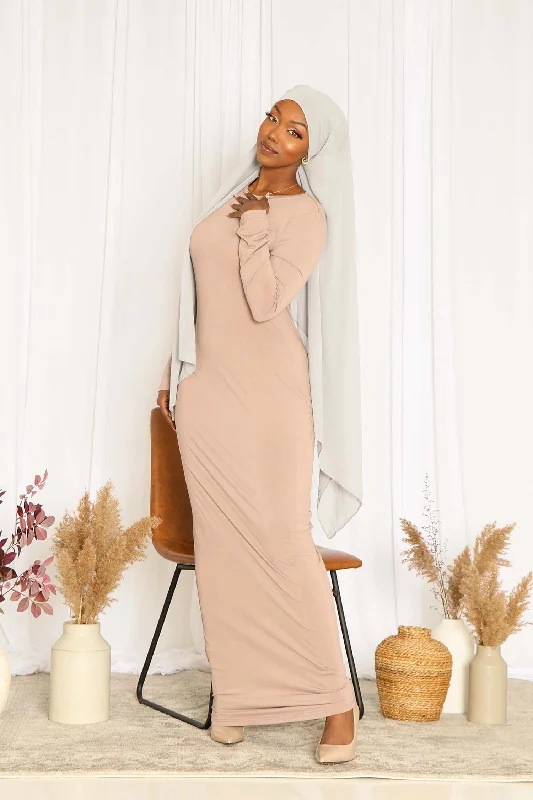 open front women cardigan for easy stylingTaupe Plain Fitted Spandex Maxi Dress