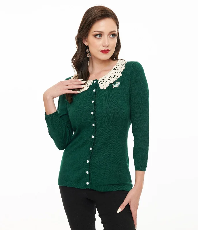 long length women cardigan with side slitsThe Golden Girls x Unique Vintage Green & White Lace Sophia Bookworm Cardigan