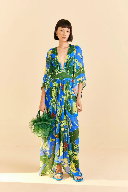 Ball Gown Women Dress with a Full Skirt for a Princess - like LookBlue Banana Leaves Maxi Dress