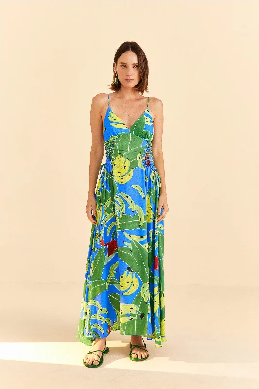 Long - Sleeve Women Dress in Velvet for a Luxurious Winter LookBlue Banana Leaves Sleeveless Maxi Dress