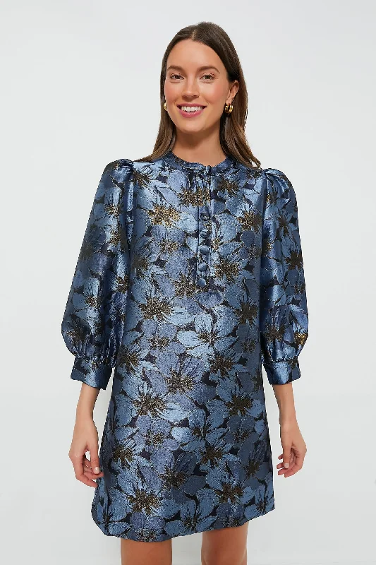 Printed Abstract Women Dress for a Modern and Artistic AppealBlue Blossom Jacquard Samantha Dress