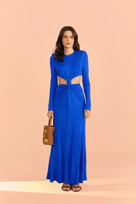 Empire Waist Women Dress to Accentuate the Bust and Conceal the WaistBlue Knot Cut Out Maxi Dress