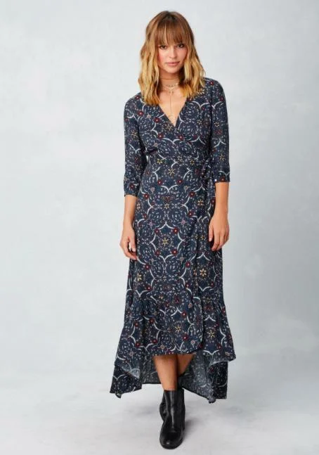 Wrap - Style Women Dress with Adjustable Fit for All Body TypesBy Your Side Navy Print Maxi Dress